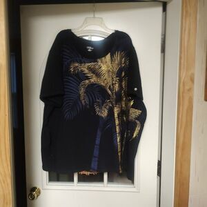 New Liz & Me For Catherines Black Gold Sparkly Tropical Design Top Women's 4X